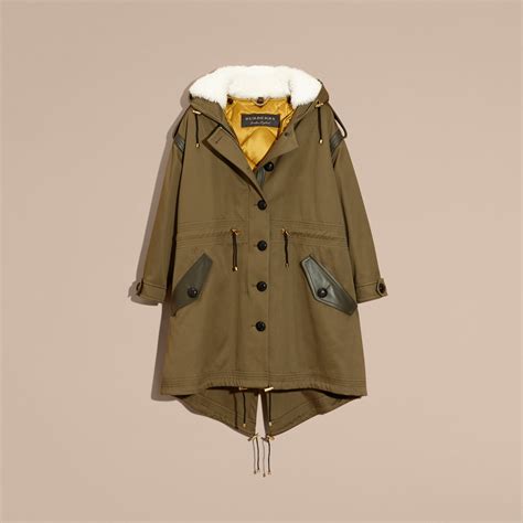 burberry woman oversized shearling trimmed cotton parka|burberry cashmere jacket.